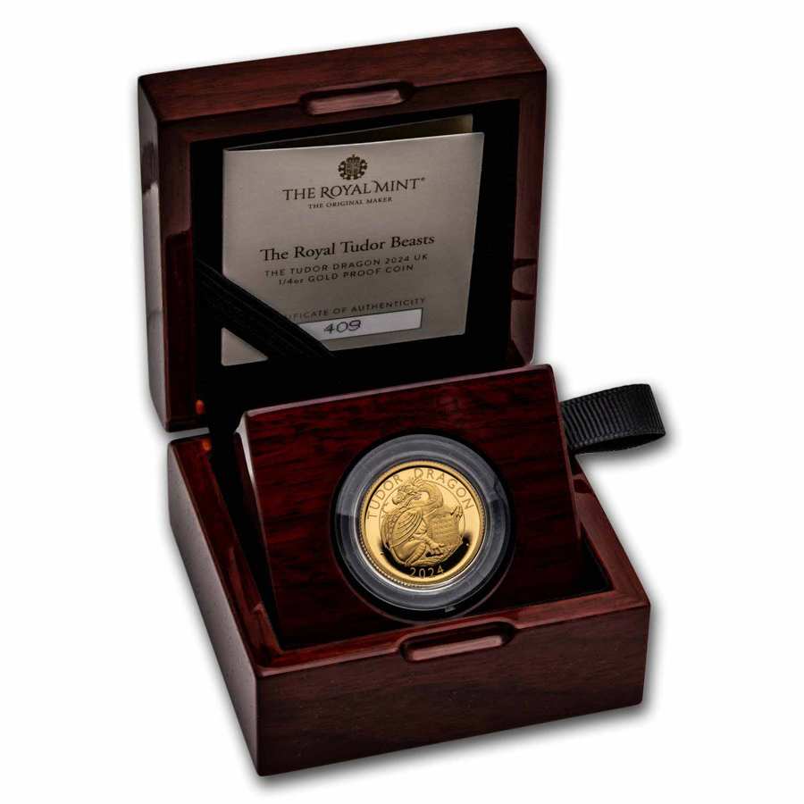 2024 GB Royal Tudor Beasts Tudor Dragon 1/4 oz Gold Prf (Box/COA